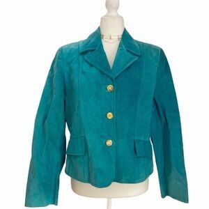 Burberry Turquoise Suede Jacket with Insignia Buttons VTG
